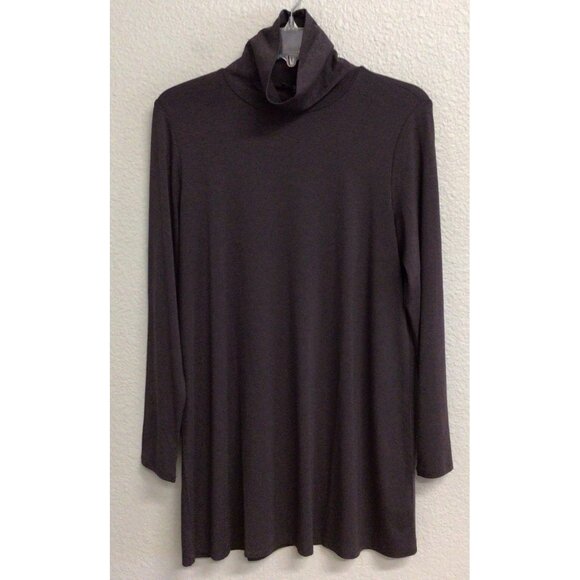 Eileen Fisher Turtleneck Scrunch Neck Tunic Top Tencel Jersey Sz Small Brown - Picture 1 of 10